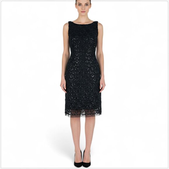 SD Collection Black Scalloped Sequin Sleeveless Stretch Evening Sheath Dress 8 - Picture 1 of 5